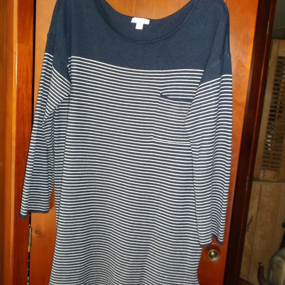 GAP Navy/White Cashmere poly Blend stripe tunic Sweater M - Picture 2 of 8